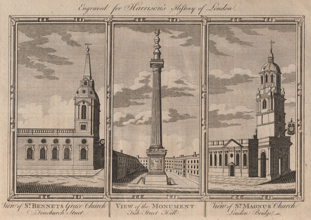 WREN CITY CHURCHES St Benet Gracechurch. The Monument. St Magnus the Martyr 1775